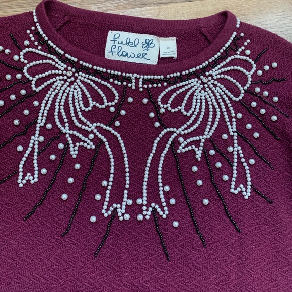 Anthropologie Field Flower Pearled Bow Embellished Sweater Size-XS - Picture 12 of 13